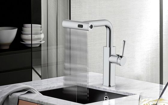 Brass Pull Out Kitchen Faucet  With Flexible Water Flow And Temperature Adjustment