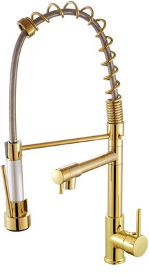 Smooth And Minimalist Gold Pull Out Kitchen Tap Ceramic Valve Core Zinc Material