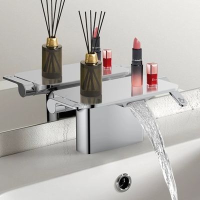 Double Handle Installation Silver Bathroom Shelving Basin Faucet  Ceramic Valve Core