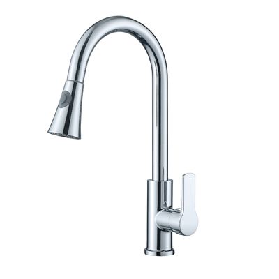 Silver Kitchen Sink Faucet Button Switch Pull Down Cleaning Without Dead Ends