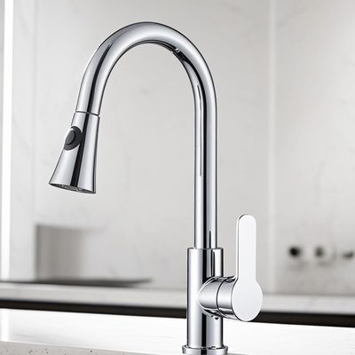 Silver Kitchen Sink Faucet Button Switch Pull Down Cleaning Without Dead Ends