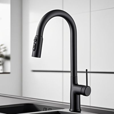 Pull Down Button Kitchen Faucet Black Brass One Handed Handle