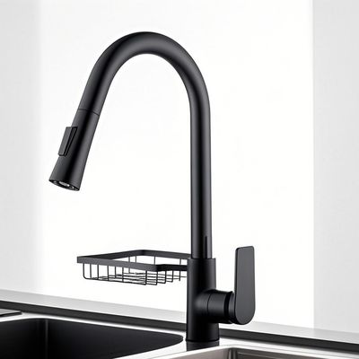 Matte Black Pull Out Kitchen Faucet Stylish Design with Integrated Caddy for Added Convenience