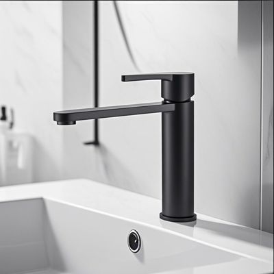 Bright Black Bathroom Wash Basin Taps Ceramic Single Handle Single Hole