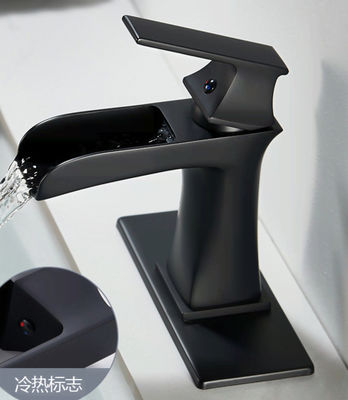 Black Brass Cold And Hot Waterfall Basin Tap Faucet Single Hole