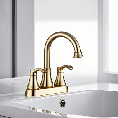 Gold Stainless Steel Polished Nickel Faucet 3 Hole Mounted Hot And Cold