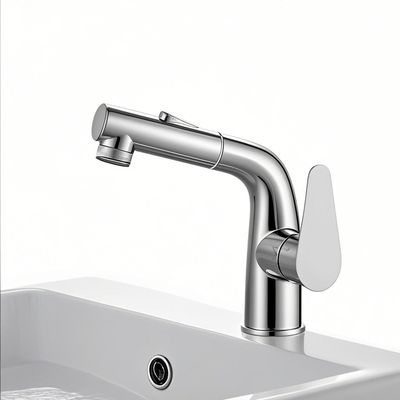 Stainless Steel Single Handle Basin Faucet Pull Out Taps Polished