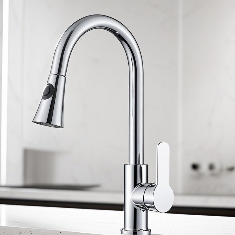 Silver Kitchen Sink Faucet Button Switch Pull Down Cleaning Without Dead Ends