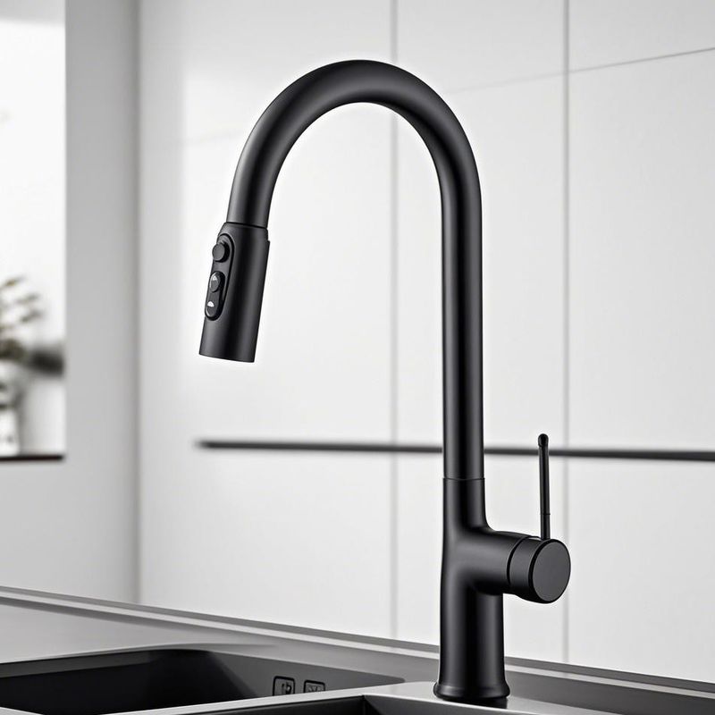 Pull Down Button Kitchen Faucet Black Brass One Handed Handle
