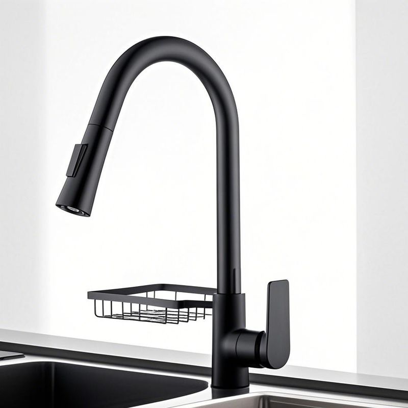 Matte Black Pull Out Kitchen Faucet Stylish Design with Integrated Caddy for Added Convenience