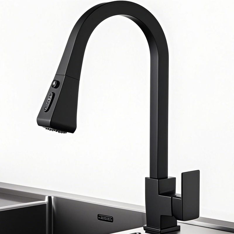 Elegant Black Minimalist Style Pull Down Kitchen Faucet  Brass Body