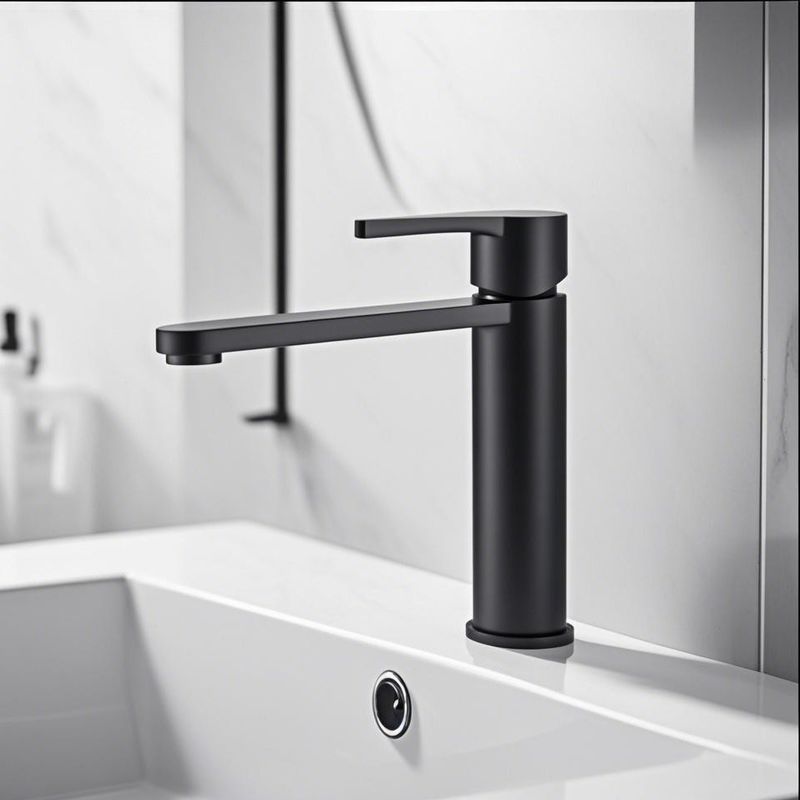 Bright Black Bathroom Wash Basin Taps Ceramic Single Handle Single Hole