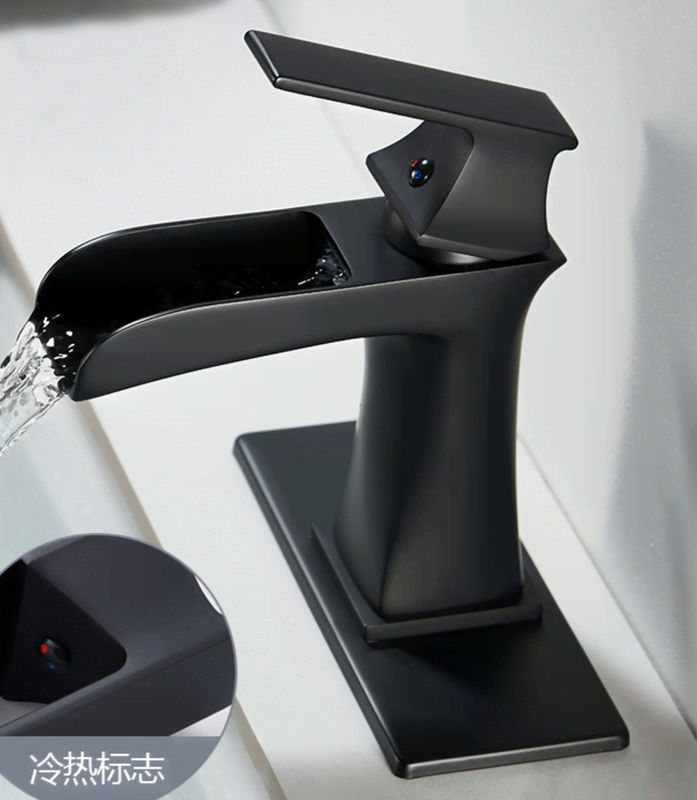 Black Brass Cold And Hot Waterfall Basin Tap Faucet Single Hole